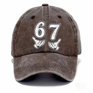 Cappello da baseball lavato vintage con stampa 67, elegante cappello da sole retrò.