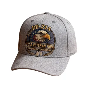 Berretto da baseball grigio con toppa aquila veterano ricamata, cappello sole.