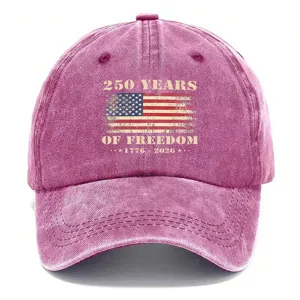 Cappellino da baseball rosa lavato vintage con stampa della bandiera americana, cappello da sole.