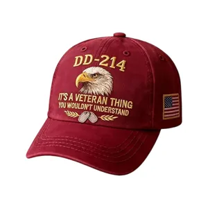 Dettaglio cappello baseball ricamato aquila calva veterano DD-214, protezione.