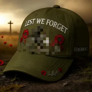Berretto da baseball verde militare con ricamo di papaveri e ricordo tattico all'aperto.