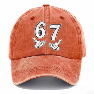 Cappellino da baseball arancione slavato vintage da uomo, cappello parasole in cotone con stampa 67.