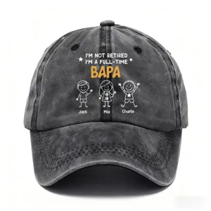 Distressed washed cotton baseball cap with custom family printed graphic design for men and women
