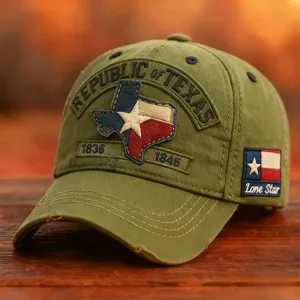 Cappellino da baseball ricamato vintage con tema della repubblica del Texas in cotone.