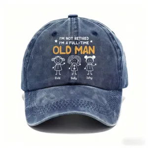 Vintage washed cotton baseball cap with custom graphic print, outdoor sun protection visor hat.