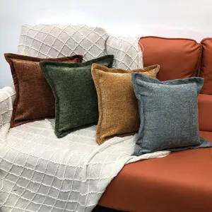 Chenille Kissenbezug fuer Wohnzimmer Sofa, einfarbige Kissenhuelle deko Sofakissen Uni.