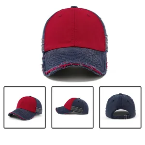 Berretto da Baseball in Cotone Lavato Vintage Unisex Sfrangiato Protezione Solare Sport all'Aperto Cappello Regolabile