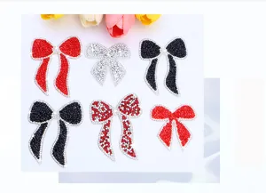 Resin bow rhinestone patch DIY crystal glitter clothing hat accessory applique decorative badge