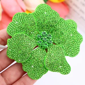 Green rhinestone flower patch crystal applique detail shot for DIY garments shoes headwear decor