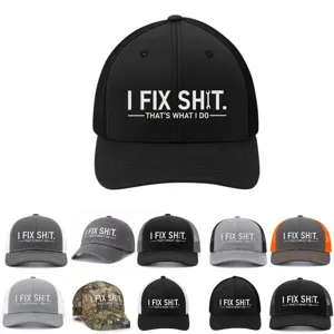 Detailed view of trendy color-block mesh baseball trucker hat with unique embroidery.