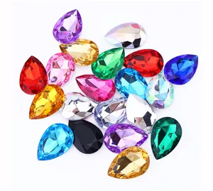 Colorful teardrop acrylic rhinestones, faceted flatback craft diamonds for DIY apparel decoration and accessories.