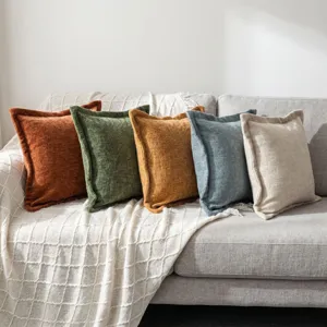 Modern Minimalistisch Einfarbig Chenille Kissenbezug Kantenpressung Sofakissen Bezug Für Wohnzimmer