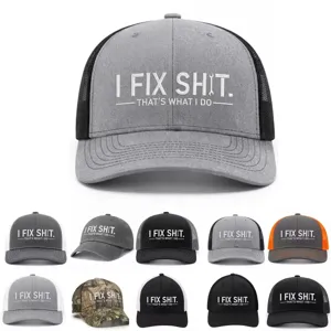 Men's breathable mesh baseball cap with embroidered novelty text, outdoor casual sun hat.