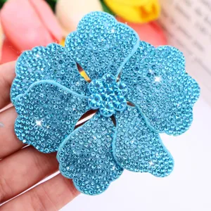 Blue rhinestone flower patch crystal applique DIY shoe clothing accessory detail view