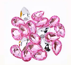 Teardrop acrylic rhinestones, pointy bottom, pink and silver craft crystals for DIY clothes.