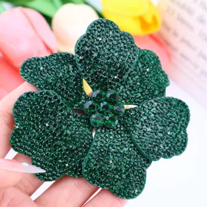 Green rhinestone flower patch crystal applique DIY shoe hat accessory sparkling floral decor
