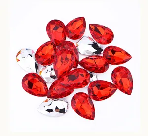 Red silver teardrop acrylic rhinestones pointed bottom loose diamonds craft apparel DIY accessories