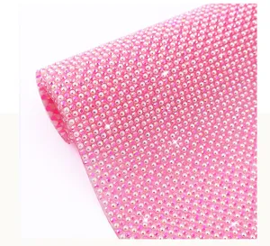 Rollo de malla de diamantes de imitación rosa, hoja de cristal brillante para manualidades.