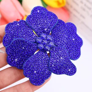 Blue rhinestone flower patch apparel accessory glitter crystal applique for crafts shoes