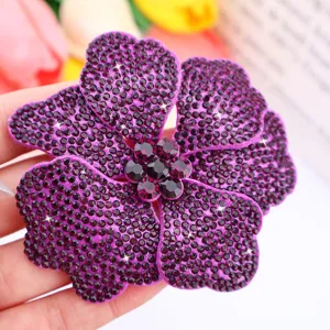 Purple rhinestone flower patch detail, sparkling crystal applique for shoes clothing accessories.