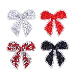 Resin rhinestone bow patches for clothing hats bags DIY accessories crystal appliques 4pcs