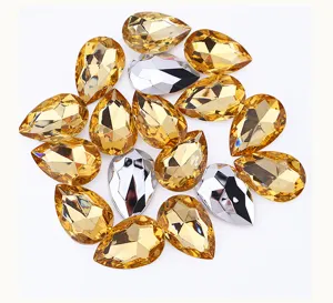 Colorful acrylic teardrop rhinestone details, flatback pointed shape for DIY garments crafts.