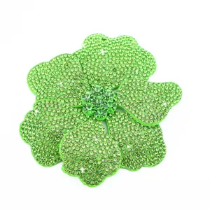Green rhinestone flower patch crystal brooch apparel accessory sparkly DIY craft decor
