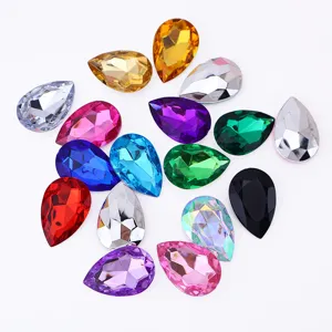 Colorful teardrop acrylic rhinestones, pointed back flat crystals for DIY crafts apparel.