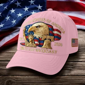 Cappellino baseball rosa 250° anniversario USA con ricamo aquila bandiera, cotone morbido.