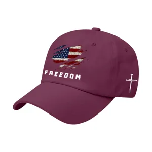 Cappellino da baseball morbido bordeaux con bandiera USA e stampa Freedom, cappello casual.