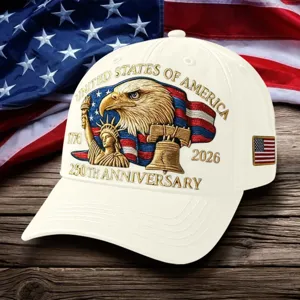 Cappello da baseball ricamato del 250° anniversario USA, cotone bianco vintage aquila.