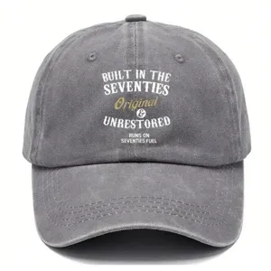 Vintage washed grey baseball cap with cool front letter print, casual dad hat for men and women.