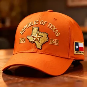 Orange embroidered baseball cap Texas republic design outdoor sun hat cotton accessory