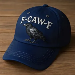 Cappellino da baseball ricamato con corvo blu scuro, cappello casual classico con elegante logo.