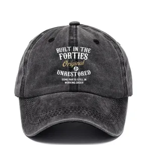Cappellino da Baseball in Cotone Lavato Effetto Usato Retro Stampa di Lettere Vintage Tesa Curva Dad Hat Unisex Casual Protezione Solare