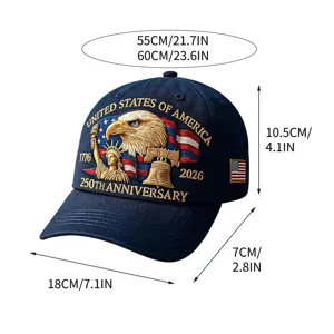 Cappellino da baseball ricamato per il 250° anniversario USA in cotone con misure.