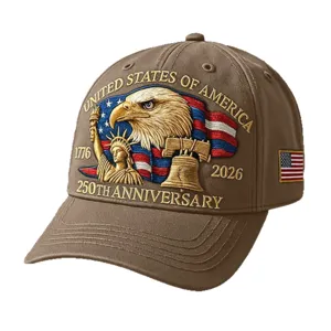 Cappello da baseball in cotone da uomo, ricamo anniversario 250 anni USA morbido.
