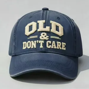 Classic dark blue baseball hat featuring bold embroidered slogan letters on the front.