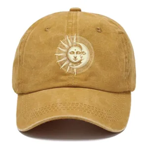 Cappellino da baseball vintage sole e luna in cotone lavato cappello da sole unisex