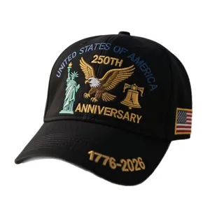Black embroidered baseball cap, US 250th anniversary hat with eagle and flag style.
