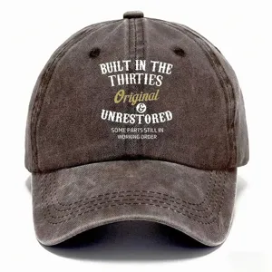 Vintage washed baseball cap for men and women, distressed retro dad hat with cool quote.