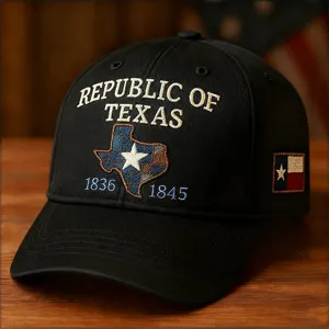 Classico berretto da baseball nero con ricamo della Repubblica del Texas e design elegante.