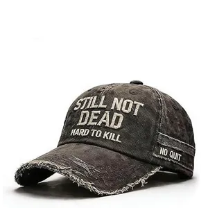 Cappellino da baseball vintage ricamato con testo slogan cool, cappello nero elegante.