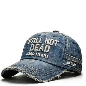 Berretto da baseball in denim slavato con slogan ricamato, cappellino casual vintage unisex.