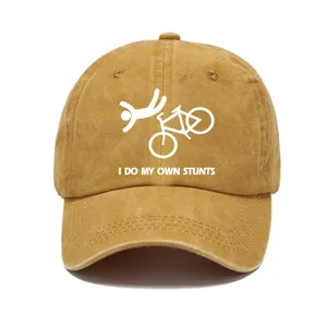 Cappellino da baseball vintage dilavato con stampa stunt in bici divertente, cappello parasole uomo.