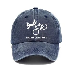 Cappello da baseball vintage in cotone slavato con stampa divertente di bicicletta e visiera curva uomo.