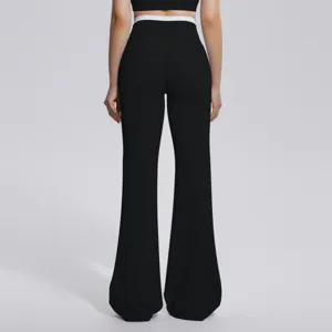 Taille haute ceinture contrastée pantalon de yoga évasé femme noir fitness sport entraînement
