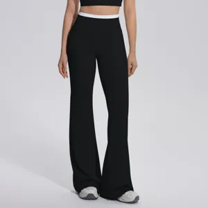 Pantalon de yoga évasé taille haute pour femme avec ceinture contrastée, pantalon de sport.