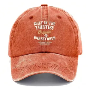 Vintage washed baseball cap with retro typography, stylish sun protection hat for men and women