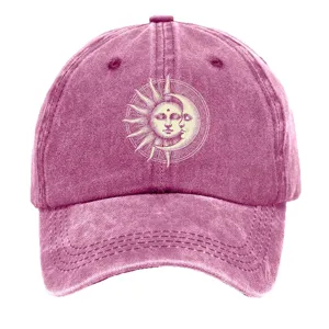 Cappellino da baseball rosa vintage con grafica di sole e luna, cappello da sole.